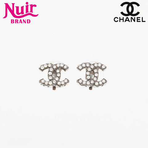 CHANEL COCO Mark rhinestone Earring Silver WS21550