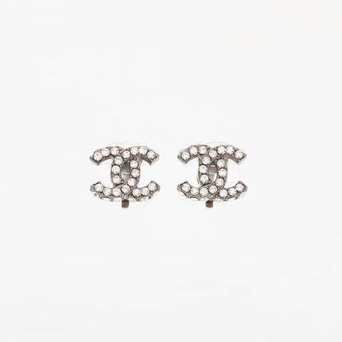 CHANEL COCO Mark rhinestone Earring Silver WS21550