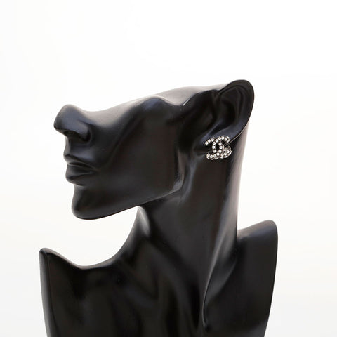 CHANEL COCO Mark rhinestone Earring Silver WS21550