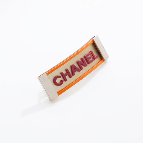 CHANEL 01P 2001 Logo Barrette accessoire pour cheveux Argent WS21553