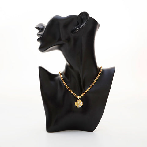 CHANEL Camellia rhinestone Necklace gold WS21554