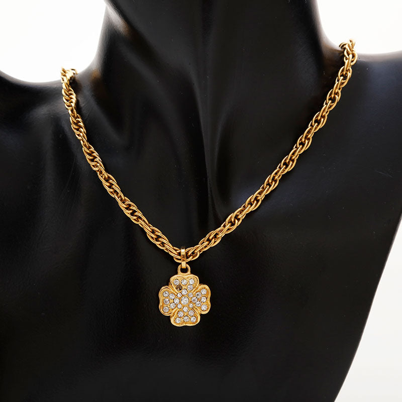 極美品 シャネル CHANEL カメリア ラインストーン ネックレス ゴールド