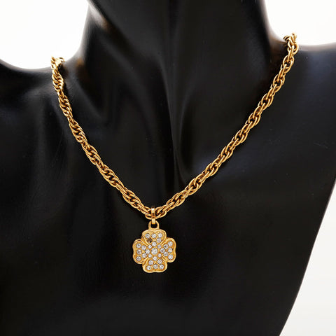 CHANEL Camellia rhinestone Necklace gold WS21554