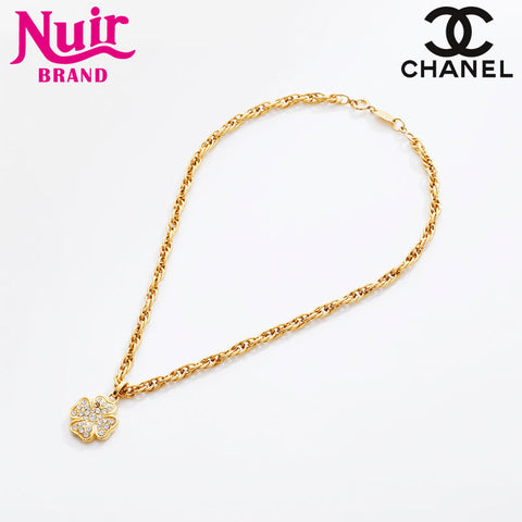 CHANEL Camellia rhinestone Necklace gold WS21554