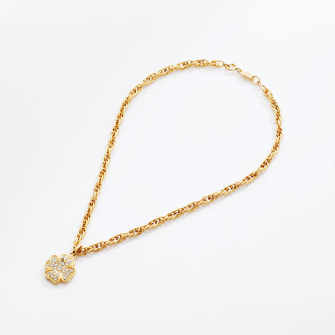 CHANEL Camellia rhinestone Necklace gold WS21554