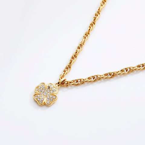 CHANEL Camellia rhinestone Necklace gold WS21554