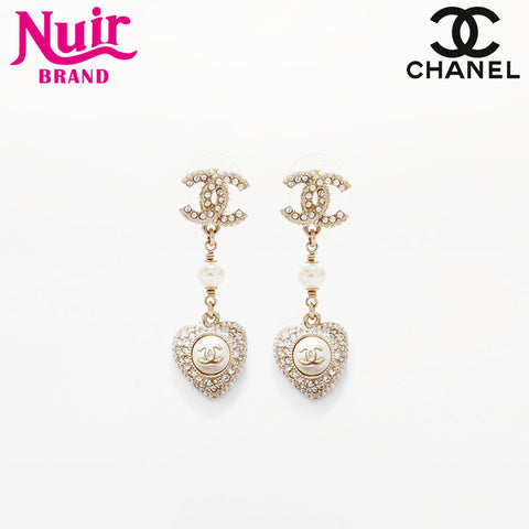 CHANEL Heart COCO Mark Rhinestone C22B 2022 Pierce gold WS21555