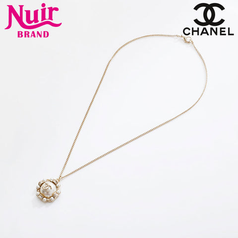 CHANEL B18B 2018 COCO Mark Pearl Rhinestone Necklace gold WS21564