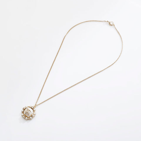 CHANEL B18B 2018 COCO Mark Pearl Rhinestone Necklace gold WS21564