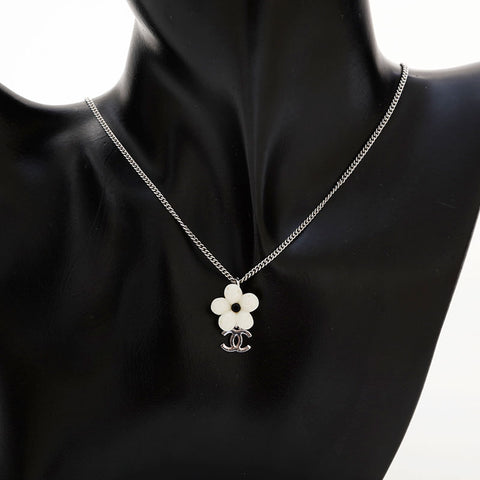 CHANEL 05A 2005 Camellia COCO Mark Necklace Silver WS21571