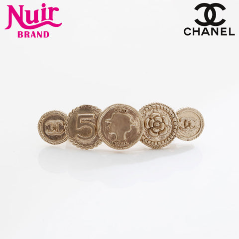 CHANEL B14P 2014 Camellia Coin Barrette hair accessory gold WS21572