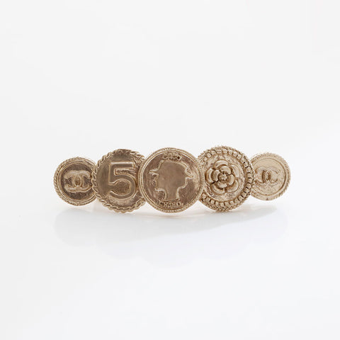 CHANEL B14P 2014 Camellia Coin Barrette hair accessory gold WS21572