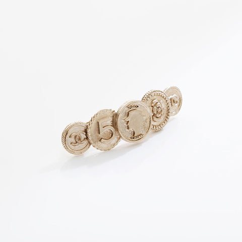CHANEL B14P 2014 Camellia Coin Barrette hair accessory gold WS21572