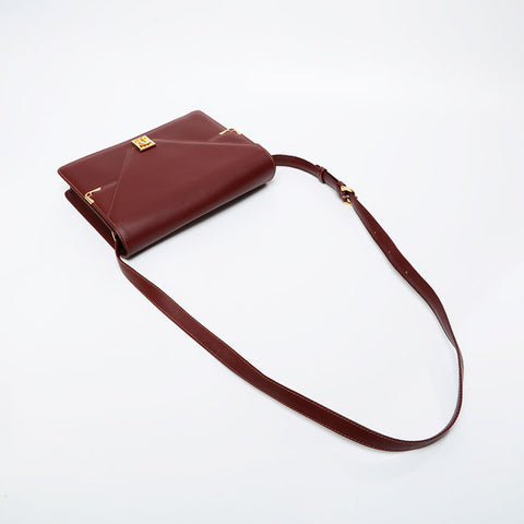 CARTIER Leather double flap Mustodo Shoulder Bag Red WS21573