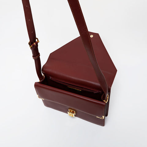 CARTIER Leather double flap Mustodo Shoulder Bag Red WS21573