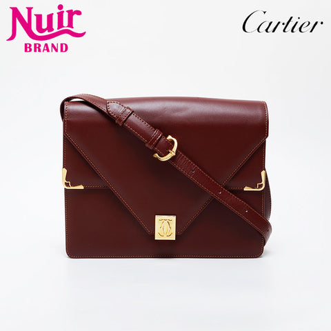 CARTIER Leather double flap Mustodo Shoulder Bag Red WS21573
