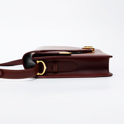 CARTIER Leather double flap Mustodo Shoulder Bag Red WS21573