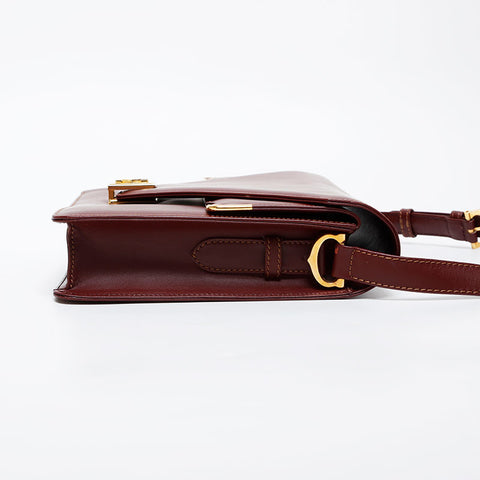 CARTIER Leather double flap Mustodo Shoulder Bag Red WS21573