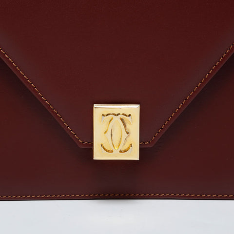 CARTIER Leather double flap Mustodo Shoulder Bag Red WS21573