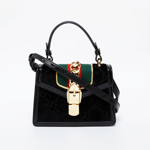 GUCCI Sylvie GG Supreme Velour Small 2-Way Bag Shoulder Bag black WS21575