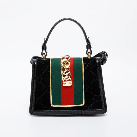 GUCCI Sylvie GG Supreme Velour Small 2-Way Bag Shoulder Bag black WS21575