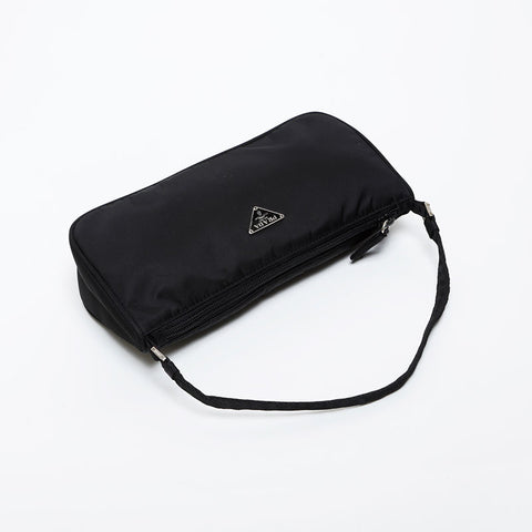 PRADA Triangle Logo Nylon Mini Pouch Handbag black WS21576