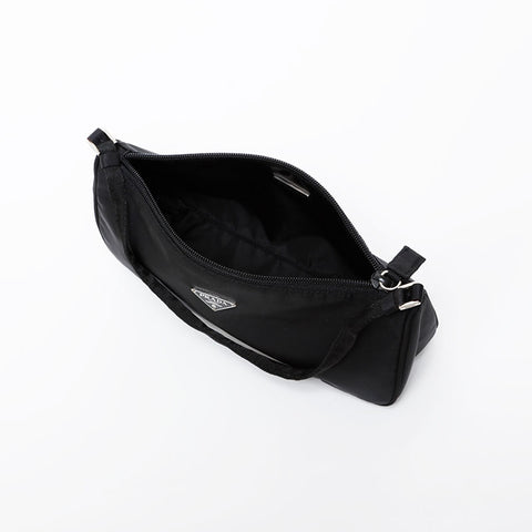 PRADA Triangle Logo Nylon Mini Pouch Handbag black WS21576