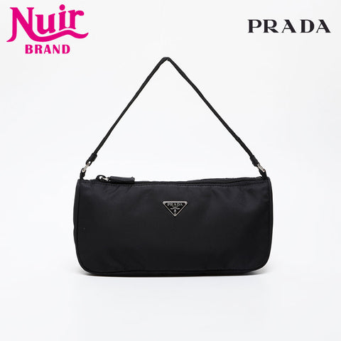 PRADA Triangle Logo Nylon Mini Pouch Handbag black WS21576
