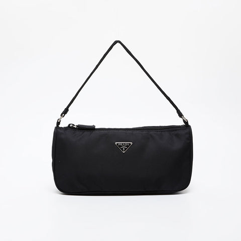 PRADA Triangle Logo Nylon Mini Pouch Handbag black WS21576