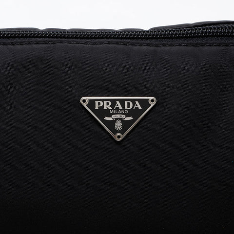 PRADA Triangle Logo Nylon Mini Pouch Handbag black WS21576