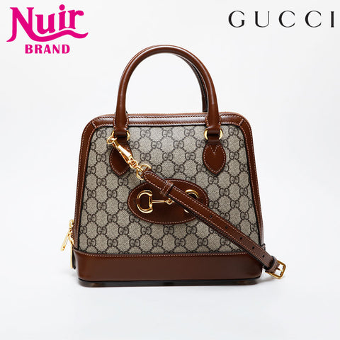 GUCCI GG Supreme 2-way Horsebit Shoulder Bag Brown WS21582