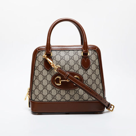 GUCCI GG Supreme 2-way Horsebit Shoulder Bag Brown WS21582