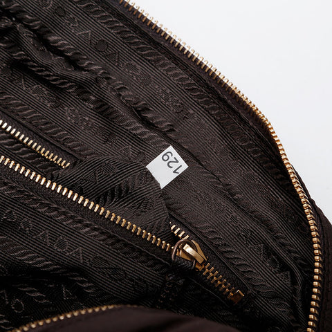 PRADA Nylon Triangle Logo Boston Bag Handbag Brown WS21583