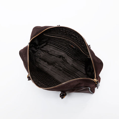PRADA Nylon Triangle Logo Boston Bag Handbag Brown WS21583