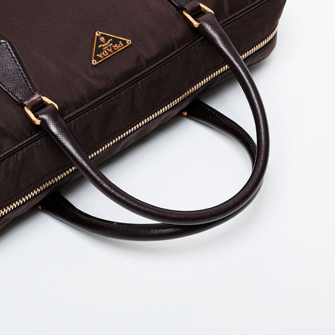 PRADA Nylon Triangle Logo Boston Bag Handbag Brown WS21583