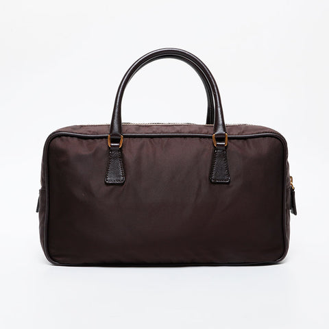 PRADA Nylon Triangle Logo Boston Bag Handbag Brown WS21583