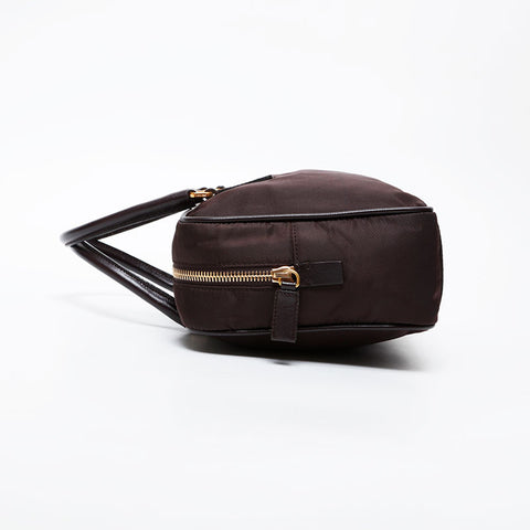 PRADA Nylon Triangle Logo Boston Bag Handbag Brown WS21583