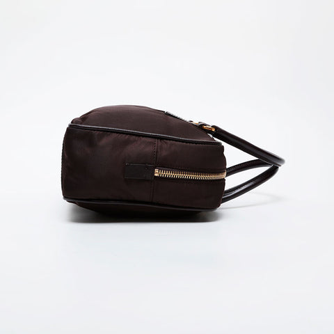 PRADA Nylon Triangle Logo Boston Bag Handbag Brown WS21583