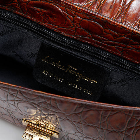 Salvatore Ferragamo Gancini embossed leather Shoulder Bag Brown WS21585