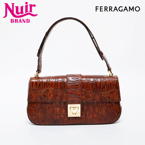 Salvatore Ferragamo Gancini embossed leather Shoulder Bag Brown WS21585