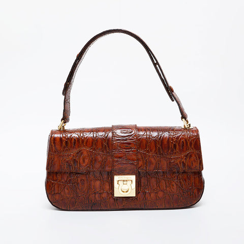 Salvatore Ferragamo Gancini embossed leather Shoulder Bag Brown WS21585
