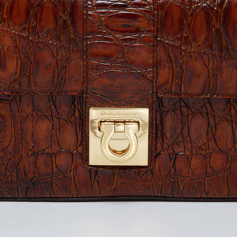 Salvatore Ferragamo Gancini embossed leather Shoulder Bag Brown WS21585