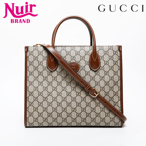 GUCCI GG Supreme 2-way tote Handbag Brown WS21586