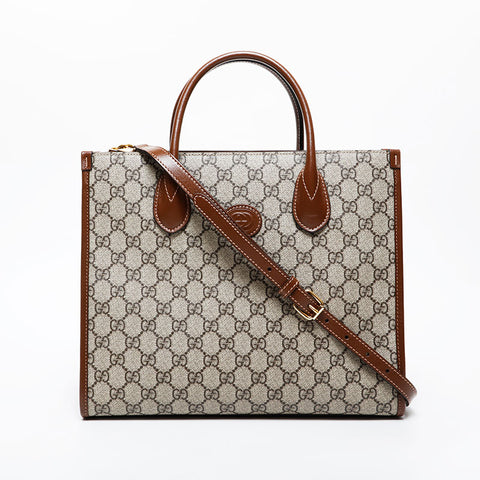 GUCCI GG Supreme 2-way tote Handbag Brown WS21586