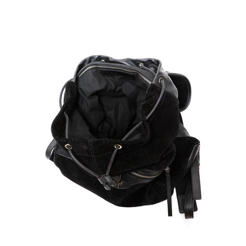 BALENCIAGA 皮革绒面革摇滚背包日用包黑色 WS21590