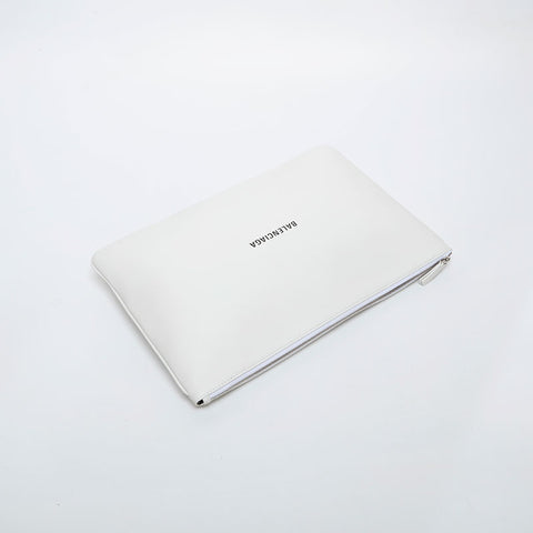 BALENCIAGA Leather Everyday Logo Clutch bag white WS21598