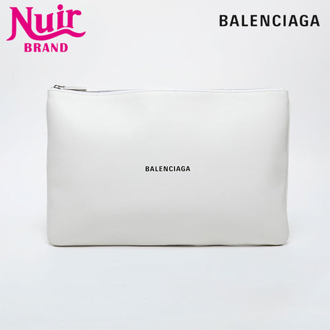 BALENCIAGA Leather Everyday Logo Clutch bag white WS21598