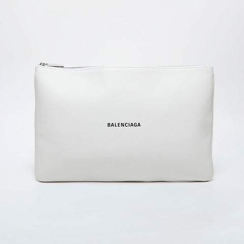 BALENCIAGA Leather Everyday Logo Clutch bag white WS21598