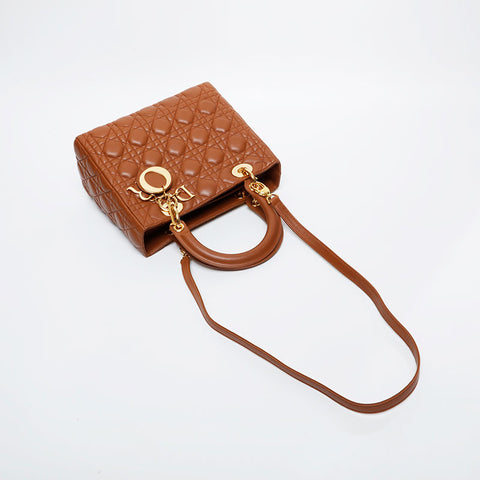 Christian Dior Lambskin Lady Dior Small 2way Handbag Brown WS21602