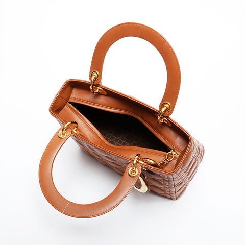 Christian Dior Lambskin Lady Dior Small 2way Handbag Brown WS21602